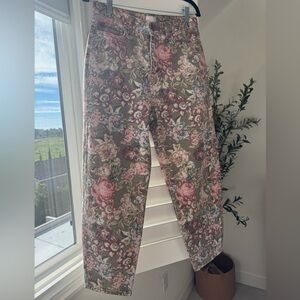 Liu Jo Milano Floral Tapered Pants NWOT Vintage Rose Print High Rise